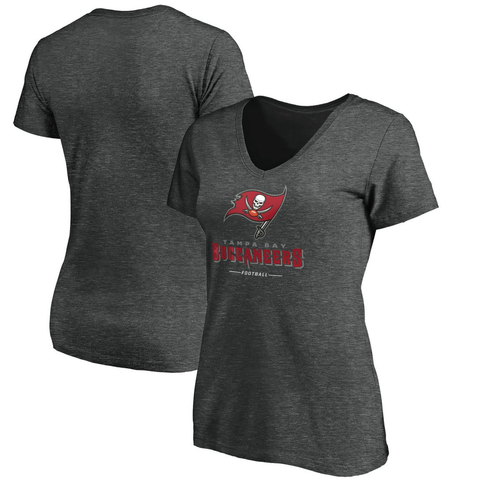 Tampa Bay Buccaneers Women's Team Lockup V-Neck T-Shirt Heather Gray