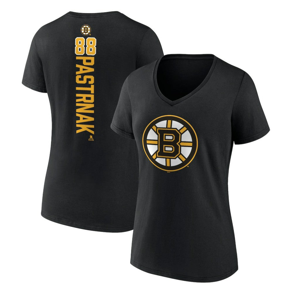 NHL David Pastrnak Boston Bruins Women's Playmaker V-Neck T-Shirt - Black