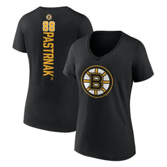 NHL David Pastrnak Boston Bruins Women's Playmaker V-Neck T-Shirt - Black