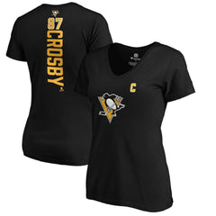 NHL Sidney Crosby Pittsburgh Penguins Women's Playmaker V-Neck T-Shirt - Black