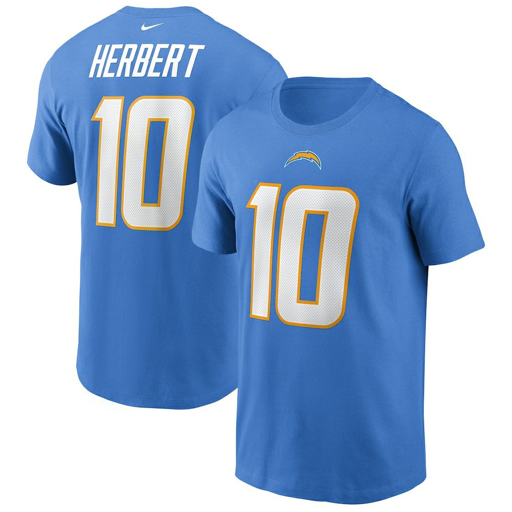 Justin Herbert Los Angeles Chargers Name & Number T-Shirt Powder Blue