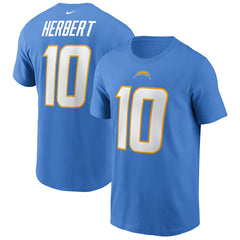 Justin Herbert Los Angeles Chargers Name & Number T-Shirt Powder Blue