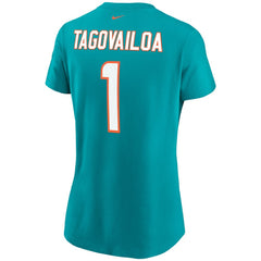Tua Tagovailoa Miami Dolphins Women's Name & Number T-Shirt Aqua