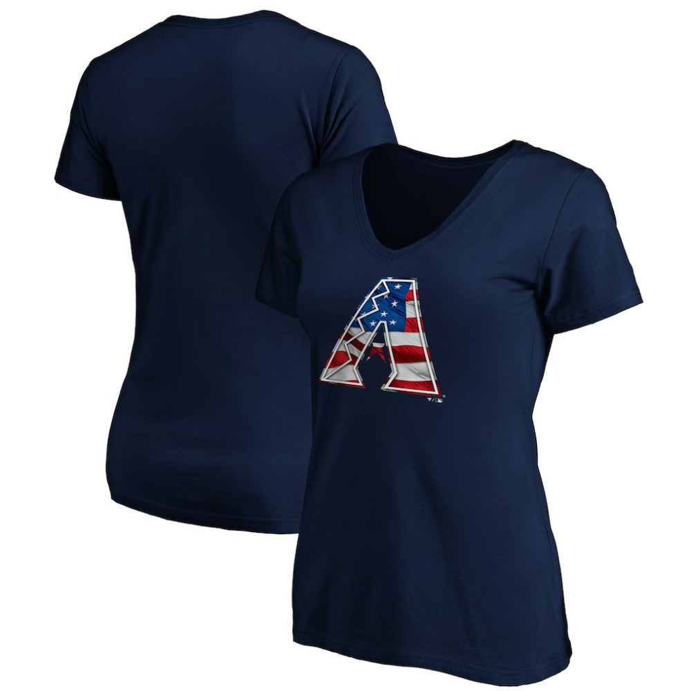 Arizona Diamondbacks Logo Women's Banner Wave V-Neck T-Shirt - Navy T-shirts