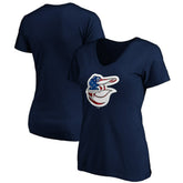 Baltimore Orioles Logo Women's Banner Wave V-Neck T-Shirt - Navy T-shirts