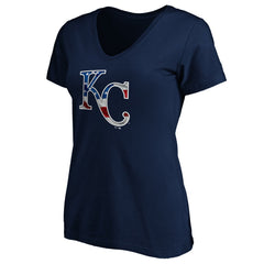 Kansas City Royals Logo Women's Banner Wave V-Neck T-Shirt - Navy T-shirts