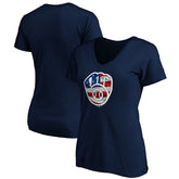 Milwaukee Brewers Logo Women's Banner Wave V-Neck T-Shirt - Navy T-shirts