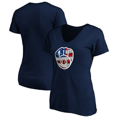 Milwaukee Brewers Logo Women's Banner Wave V-Neck T-Shirt - Navy T-shirts