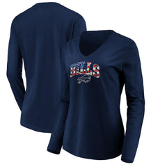 Buffalo Bills Women's Banner Wave V-Neck Long Sleeve T-Shirt Navy