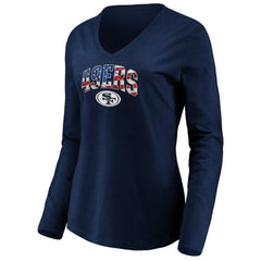 San Francisco 49ers Women's Banner Wave V-Neck Long Sleeve T-Shirt Navy