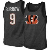 Joe Burrow Cincinnati Bengals Majestic Threads Name & Number Tri-Blend Tank Top Black