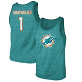 Tua Tagovailoa Miami Dolphins Majestic Threads Name & Number Tri-Blend Tank Top Aqua