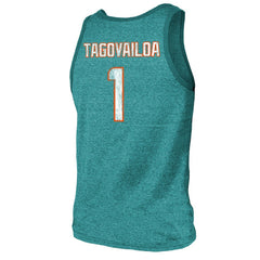 Tua Tagovailoa Miami Dolphins Majestic Threads Name & Number Tri-Blend Tank Top Aqua
