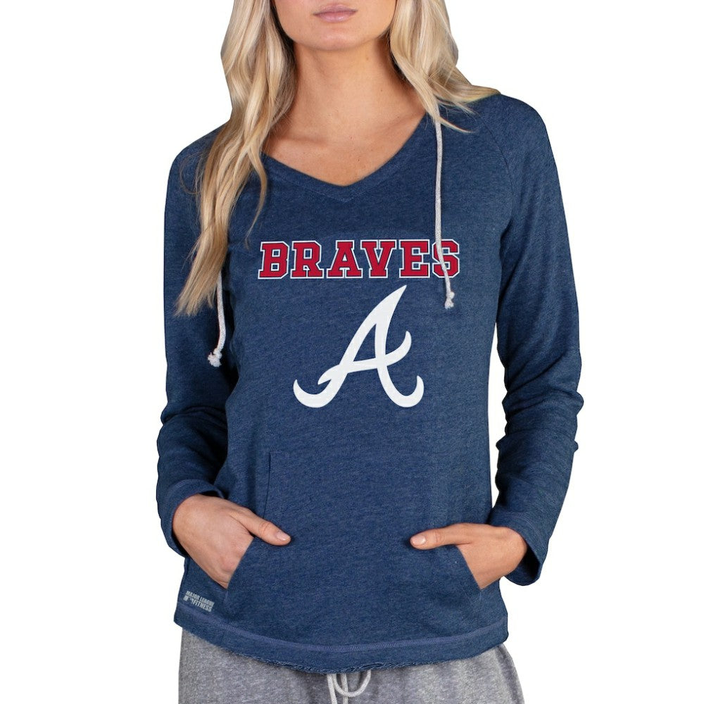 Atlanta Braves Concepts Sport Women's Mainstream Terry Long Sleeve Hoodie Top - Navy Hoodies