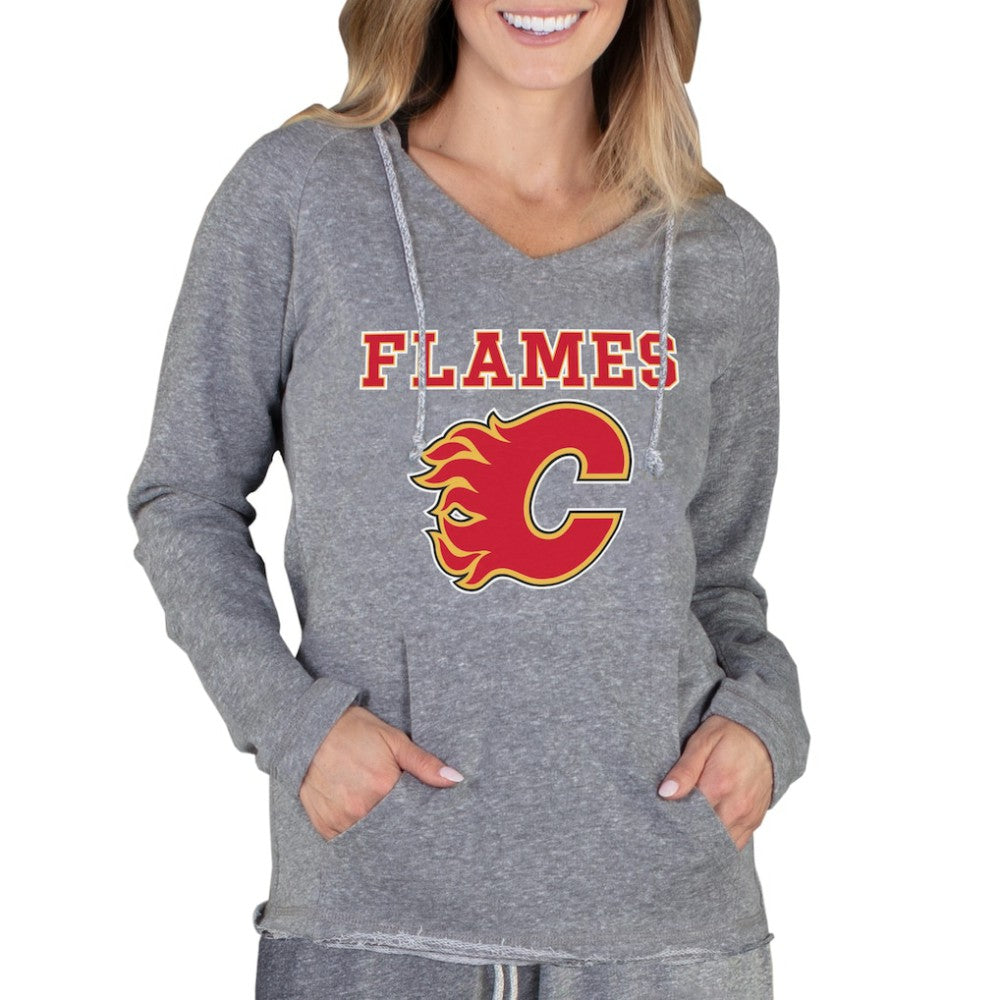 NHL Calgary Flames Concepts Sport Women's Mainstream Terry Tri-Blend Long Sleeve Hooded Top - Gray