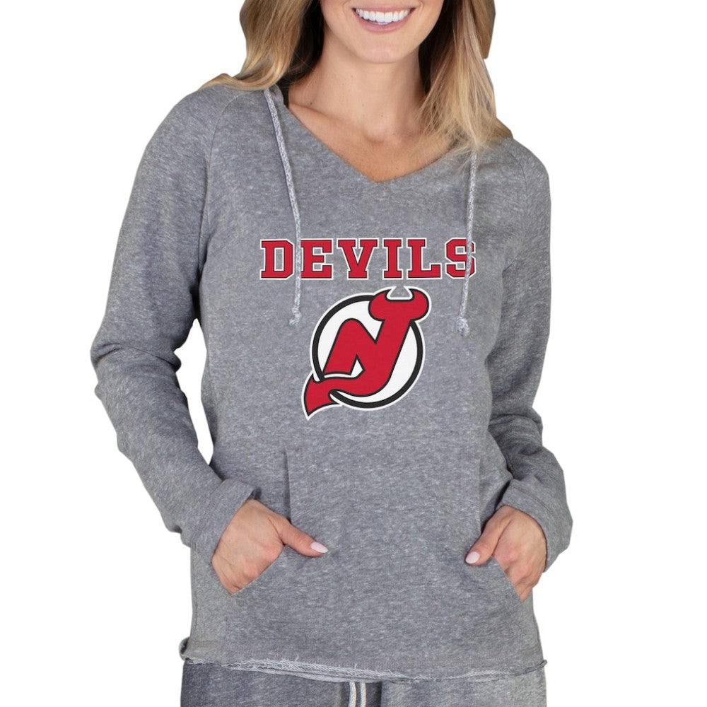 NHL New Jersey Devils Concepts Sport Women's Mainstream Terry Tri-Blend Long Sleeve Hooded Top - Gray