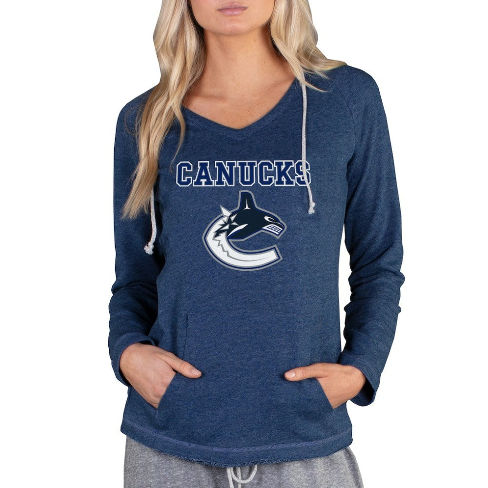NHL Vancouver Canucks Concepts Sport Women's Mainstream Terry Tri-Blend Long Sleeve Hooded Top - Navy