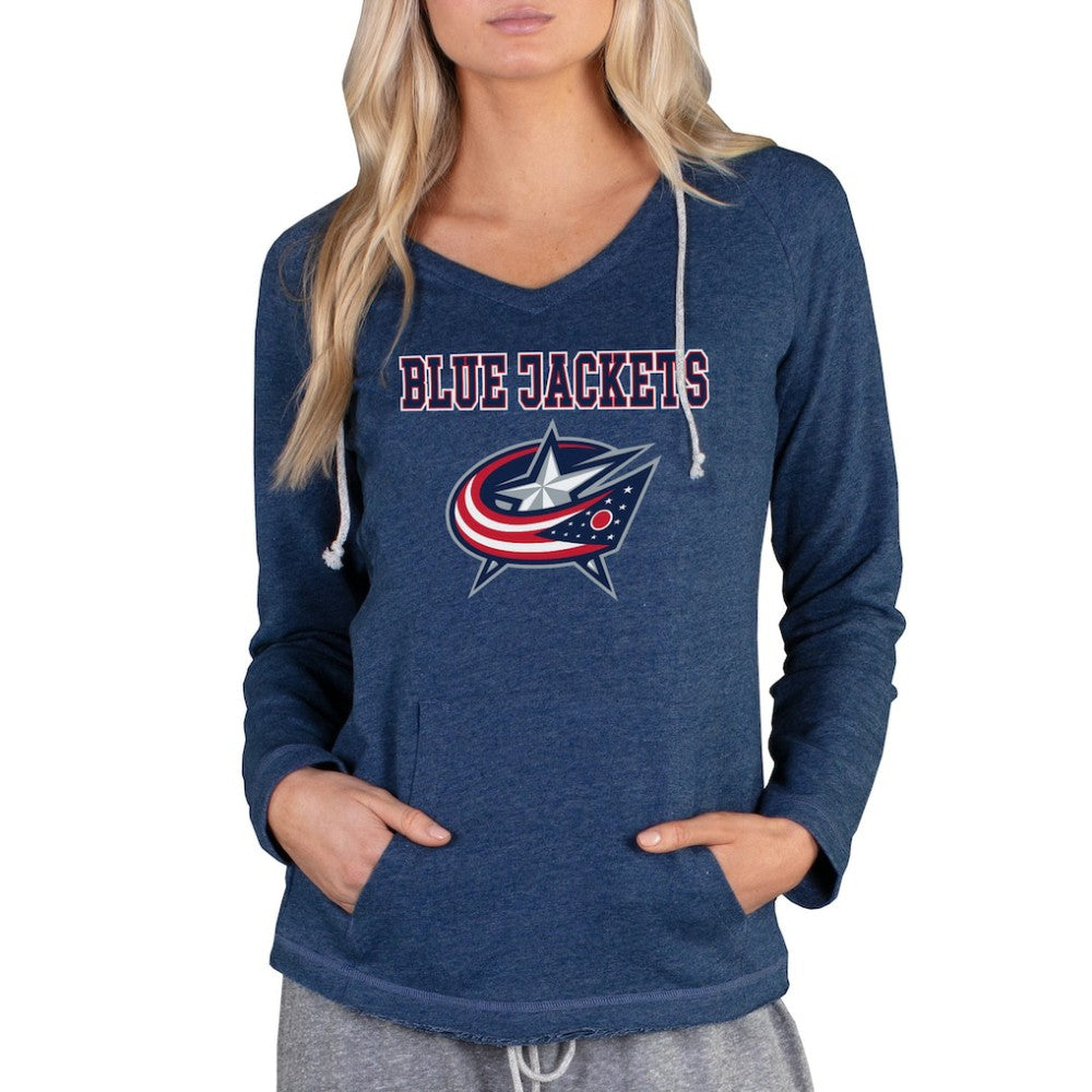 NHL Columbus Blue Jackets Concepts Sport Women's Mainstream Terry Tri-Blend Long Sleeve Hooded Top - Navy