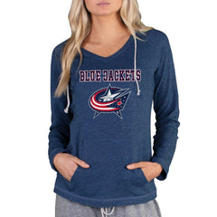 NHL Columbus Blue Jackets Concepts Sport Women's Mainstream Terry Tri-Blend Long Sleeve Hooded Top - Navy