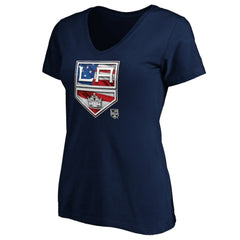 NHL Los Angeles Kings Women's Banner Wave Logo V-Neck T-Shirt T-Shirt - Navy