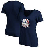 NHL New York Islanders Women's Banner Wave Logo V-Neck T-Shirt T-Shirt - Navy
