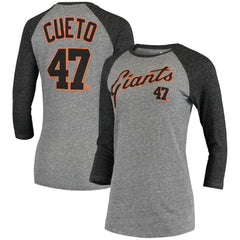Johnny Cueto San Francisco Giants 5th & Ocean by New Era Women's Script Name & Number Raglan Tri-Blend 3/4-Sleeve T-Shirt - Gray T-shirts