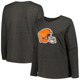 Cleveland Browns Women's Plus Size Primary Logo Long Sleeve Scoop Neck T-Shirt Charcoal