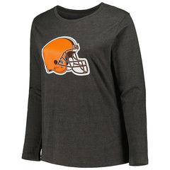 Cleveland Browns Women's Plus Size Primary Logo Long Sleeve Scoop Neck T-Shirt Charcoal