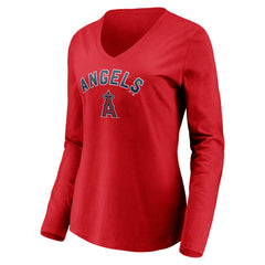 Los Angeles Angels Women's Personalized Winning Streak Name & Number Long Sleeve V-Neck T-Shirt - Red T-shirts