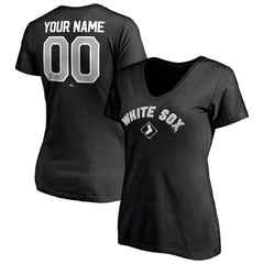Chicago White Sox Women's Personalized Winning Streak Name & Number V-Neck T-Shirt - Black T-shirts