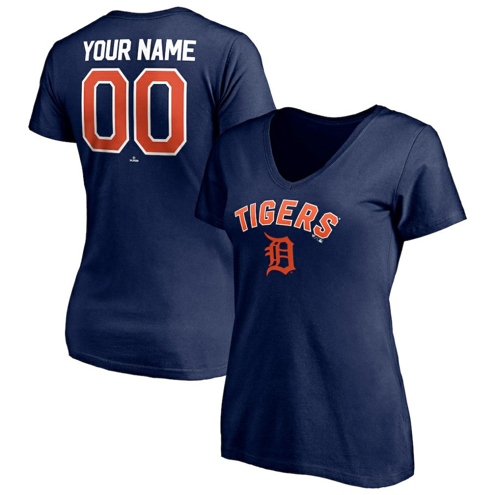 Detroit Tigers Women's Personalized Winning Streak Name & Number V-Neck T-Shirt - Navy T-shirts