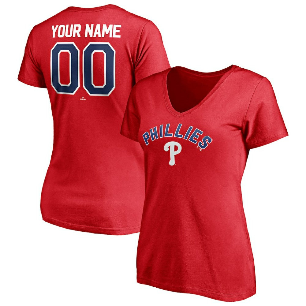 Philadelphia Phillies Women's Personalized Winning Streak Name & Number V-Neck T-Shirt - Red T-shirts