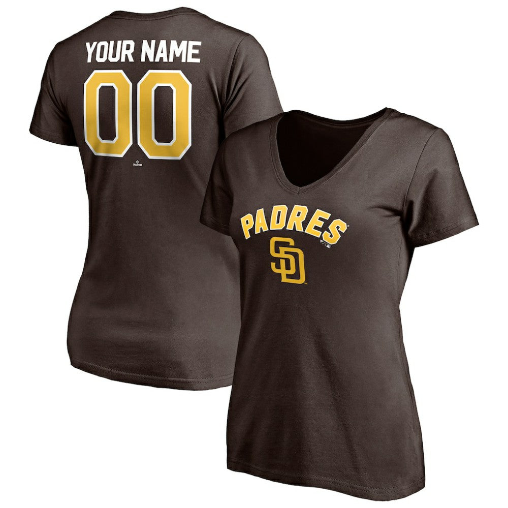 San Diego Padres Women's Personalized Winning Streak Name & Number V-Neck T-Shirt - Brown T-shirts