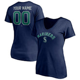 Seattle Mariners Women's Personalized Winning Streak Name & Number V-Neck T-Shirt - Navy T-shirts