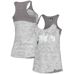Las Vegas Raiders New Era Women's Space Dye Racerback Scoop Neck Tank Top Silver/Black
