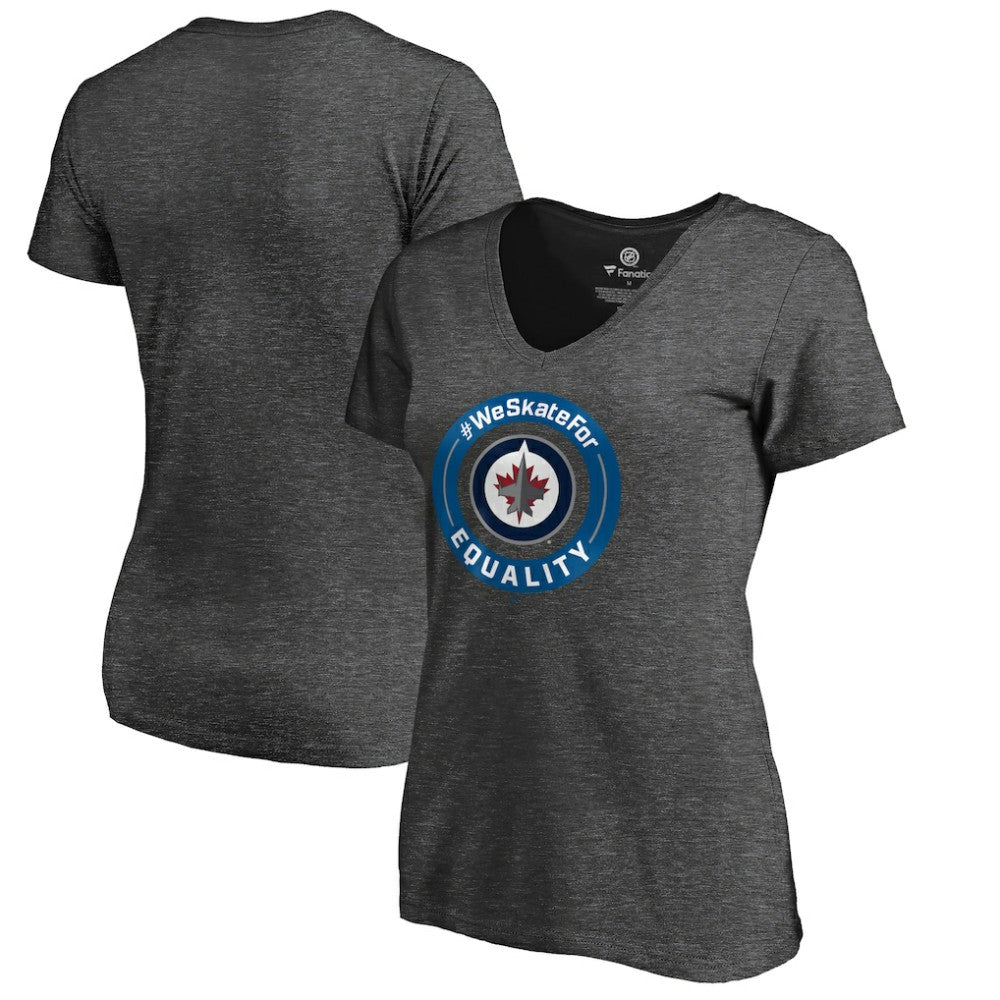NHL Winnipeg Jets Women's #WeSkateFor V-Neck T-Shirt - Heather Gray