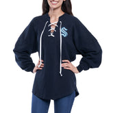 NHL Seattle Kraken Fanatics Women's Lace Up Long Sleeve Spirit Top - Navy