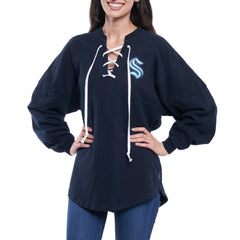NHL Seattle Kraken Fanatics Women's Lace Up Long Sleeve Spirit Top - Navy