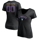 Arizona Diamondbacks Women's Cooperstown Winning Streak Personalized Name & Number V-Neck T-Shirt - Black T-shirts