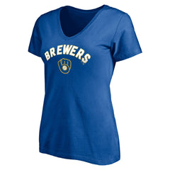 Milwaukee Brewers Women's Cooperstown Winning Streak Personalized Name & Number V-Neck T-Shirt - Royal T-shirts
