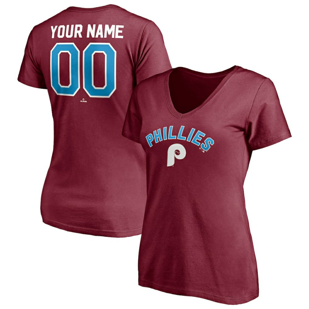 Philadelphia Phillies Women's Cooperstown Winning Streak Alternate Personalized Name & Number V-Neck T-Shirt - Burgundy T-shirts