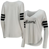 Miami Marlins Tiny Turnip Women's Jalynne Jersey Tri-Blend Long Sleeve V-Neck T-Shirt - White Jerseys