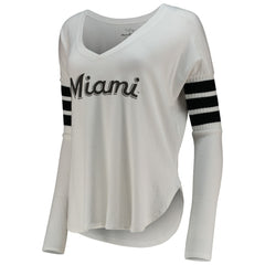 Miami Marlins Tiny Turnip Women's Jalynne Jersey Tri-Blend Long Sleeve V-Neck T-Shirt - White Jerseys