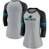 Carolina Panthers Women's Stripe Mesh Nickname Tri-Blend 3/4-Sleeve T-Shirt Heathered Gray/Black