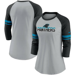 Carolina Panthers Women's Stripe Mesh Nickname Tri-Blend 3/4-Sleeve T-Shirt Heathered Gray/Black