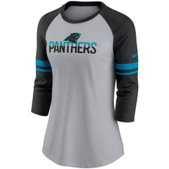 Carolina Panthers Women's Stripe Mesh Nickname Tri-Blend 3/4-Sleeve T-Shirt Heathered Gray/Black