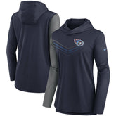 Tennessee Titans Women's Chevron Hoodie Performance Long Sleeve T-Shirt Navy/Heathered Charcoal