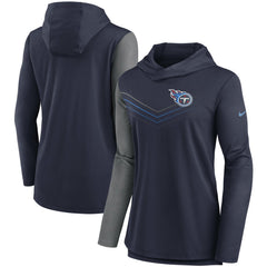 Tennessee Titans Women's Chevron Hoodie Performance Long Sleeve T-Shirt Navy/Heathered Charcoal