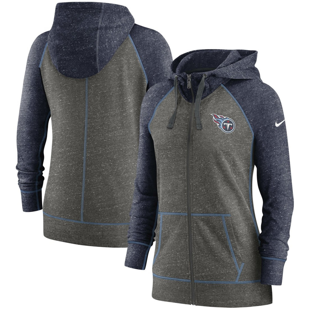 Tennessee Titans Women's Gym Vintage Raglan Full-Zip Hoodie Heathered Charcoal/Navy