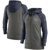 Tennessee Titans Women's Gym Vintage Raglan Full-Zip Hoodie Heathered Charcoal/Navy